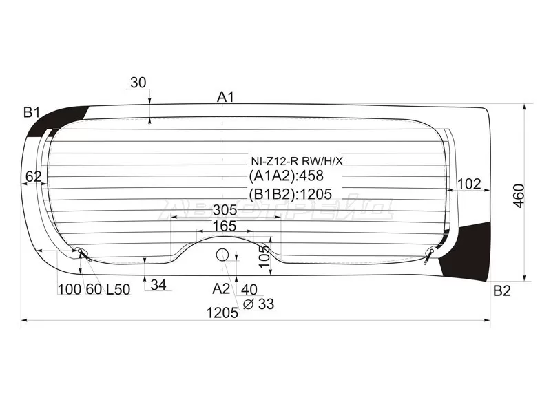 Стекло заднее (Цвет зеленый / Обогрев) Nissan Cube 08-20 (XYG: NI-Z12-R RW/H/X)
