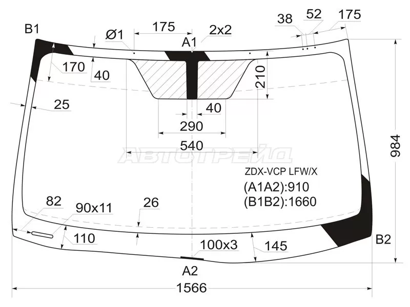 Стекло лобовое Acura ZDX 09-13 (XYG: ZDX-VCP LFW/X)
