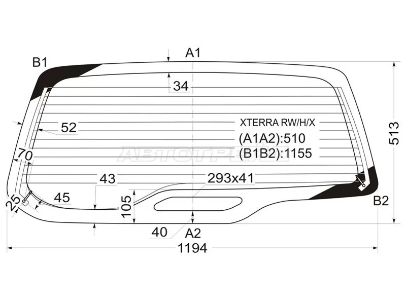 Стекло заднее (Цвет зеленый / Обогрев) Nissan Xterra 00-05 (XYG: XTERRA RW/H/X)