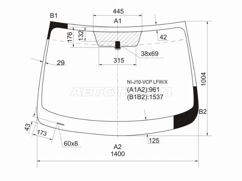 Стекло лобовое Nissan Qashqai 06-13  / Dualis 07-14  / Qashqai+2 08-14 (XYG: NI-J10-VCP LFW/X)
