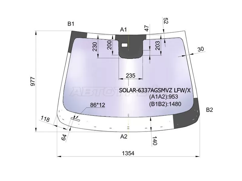 Стекло лобовое (Атермальное / Датчик дождя / Молдинг) Opel Mokka 12-19  / Buick Encore 12-  / Chevrolet Tracker 13-15 (XYG: SOLAR-6337AGSMVZ LFW/X)