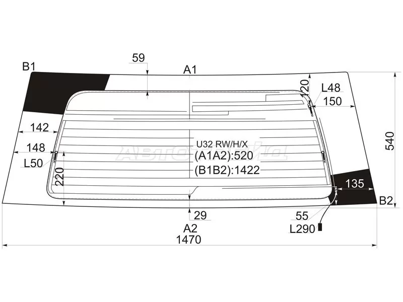 Стекло заднее (Цвет зеленый / Обогрев / Антенна) Nissan Bassara 99-03 (XYG: U32 RW/H/X)