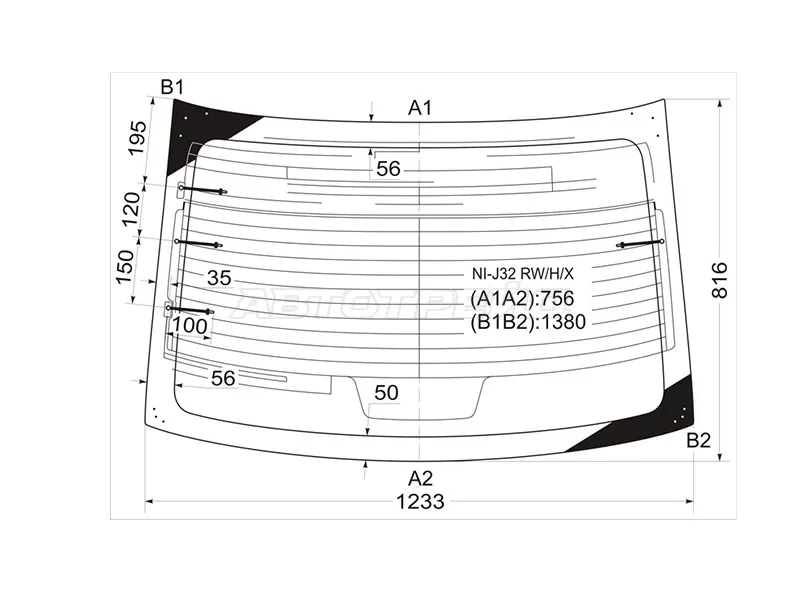 Стекло заднее (Цвет зеленый / Обогрев / Антенна) Nissan Teana 08-14 (XYG: NI-J32 RW/H/X)
