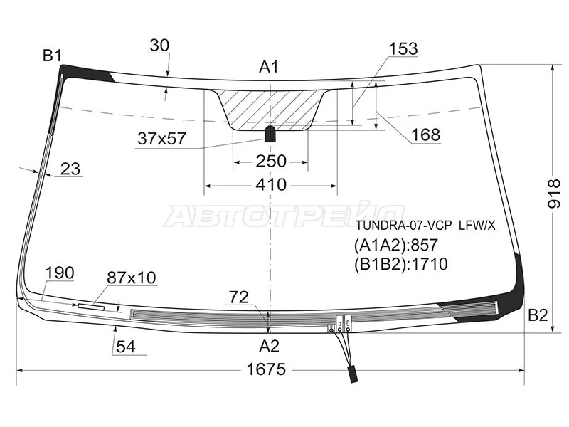 Стекло лобовое (Обогрев щеток) Toyota Sequoia 07-17  / Tundra 06-22 (XYG: TUNDRA-07-VCP LFW/X)