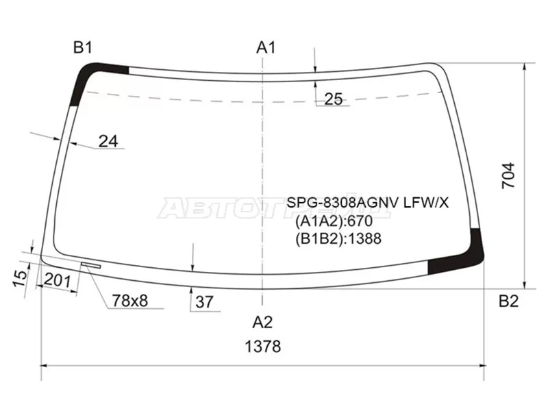 Стекло лобовое Toyota Hilux Pick Up 97-04  / 4Runner 95-02  / Hilux Surf 95-02 (SAT: SPG-8308AGNV LFW/X)