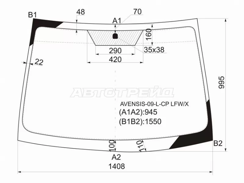 Стекло лобовое Toyota Avensis (T270) 08-18 (XYG: AVENSIS-09-L-CP LFW/X)
