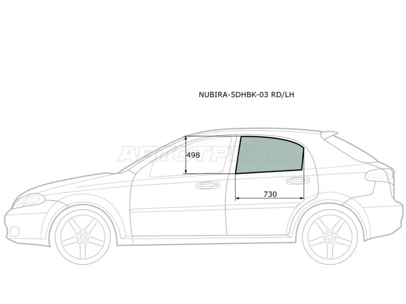 Стекло боковое опускное (Сзади / Слева / Цвет зеленый) Chevrolet Lacetti 04-13  / Daewoo Lacetti 04-09  / Chevrolet Nubira 04-13  / Optra 04-13  / Daewoo Nubira 02-05 (XYG: NUBIRA-5DHBK-03 RD/LH)