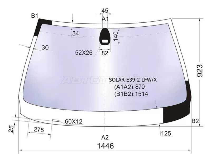 Стекло лобовое (Атермальное / Датчик дождя) BMW 5-Series 00-04 (XYG: SOLAR-E39-2 LFW/X)