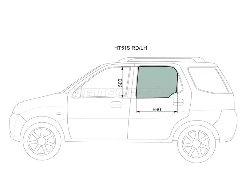 Стекло боковое опускное (Сзади / Слева / Цвет зеленый) Chevrolet Cruze 01-08  / Mazda Laputa 99-06  / Subaru Justy 03-07  / Suzuki Ignis 04-07  / Kei 98-09  / Swift 00-04 (XYG: HT51S RD/LH)