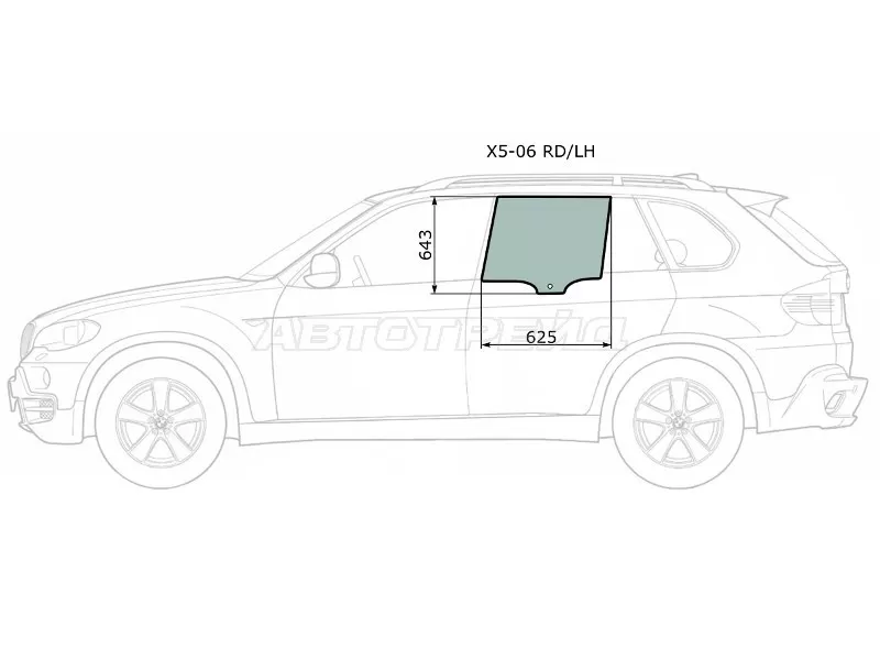 Стекло боковое опускное (Сзади / Слева / Цвет зеленый) BMW X5 06-13 (XYG: X5-06 RD/LH)