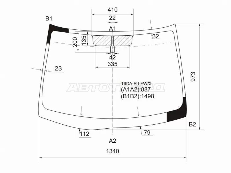 Стекло лобовое Nissan Tiida 04-14  / Tiida Latio 04-12  / Versa 06-12 (XYG: TIIDA-R LFW/X)