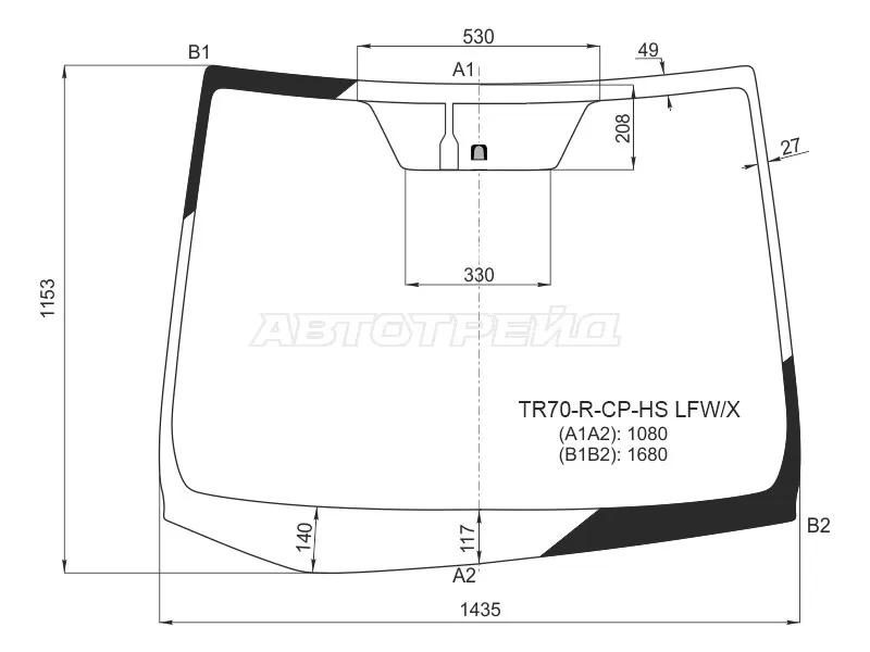 Стекло лобовое (Место под датчик запотевания) Toyota Noah 14-22  / Voxy 14-22  / Esquire 14-21 (XYG: TR70-R-CP-HS LFW/X)
