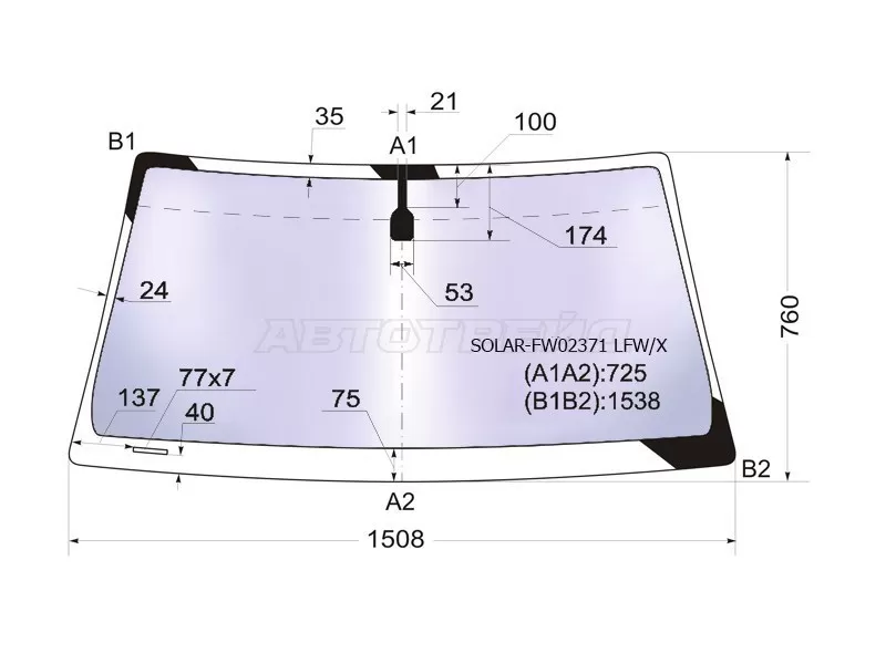 Стекло лобовое (Атермальное) Toyota 4Runner 02-09  / Hilux Surf 02-09 (XYG: SOLAR-FW02371 LFW/X)