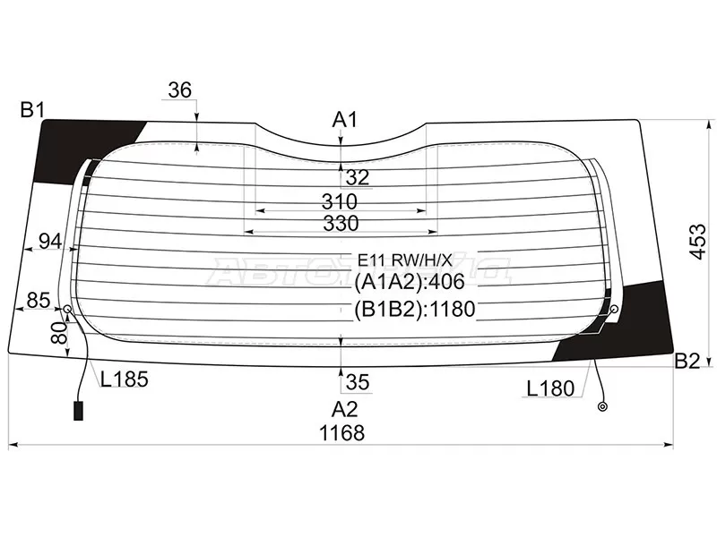 Стекло заднее (Цвет зеленый / Обогрев) Nissan Note 05-13 (XYG: E11 RW/H/X)