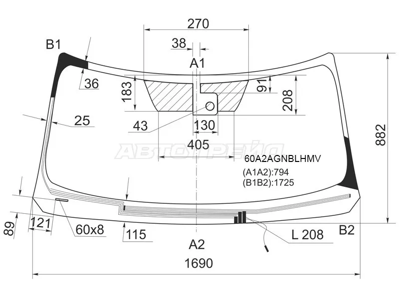 Стекло лобовое (Обогрев щеток / Датчик дождя) Infiniti QX56 10-13  / Nissan Patrol 10-19  / Infiniti QX80 13-20 (FUYAO: 60A2AGNBLHMV)