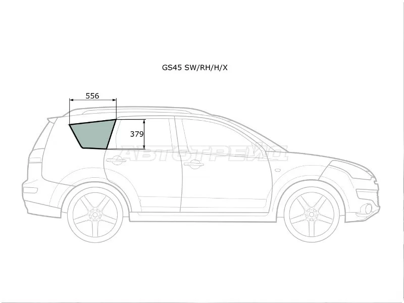 Стекло кузова боковое (не опускное) (Справа / Цвет зеленый) Mitsubishi Outlander 05-12  / Citroen C-Crosser 07-12  / Peugeot 4007 07-14 (XYG: GS45 SW/RH/H/X)