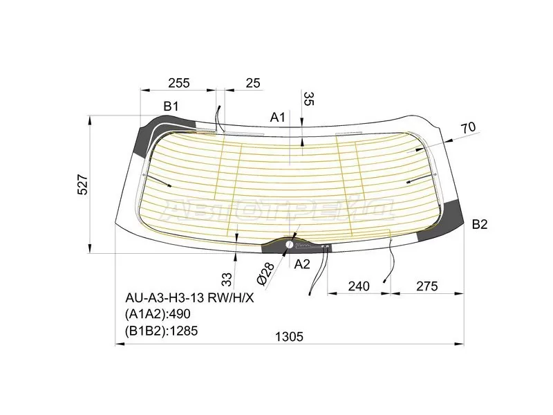 Стекло заднее (Цвет зеленый / Обогрев) Audi A3 12-19  / S3 13-16 (XYG: AU-A3-H3-13 RW/H/X)