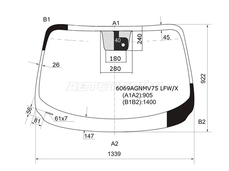 Стекло лобовое (Датчик дождя / Сборка Япония) Nissan Juke 10-20 (XYG: 6069AGNMV75 LFW/X)