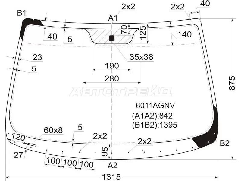 Стекло лобовое Nissan March 02-10  / Micra 03-10 (FUYAO: 6011AGNV)