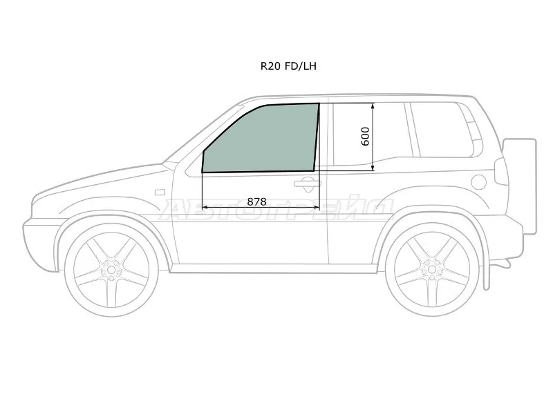 Стекло боковое опускное (Спереди / Слева / Цвет зеленый) Nissan Terrano 93-95  / Ford Maverick 93-00  / Nissan Mistral 94-99  / Terrano II 93-06 (XYG: R20 FD/LH)