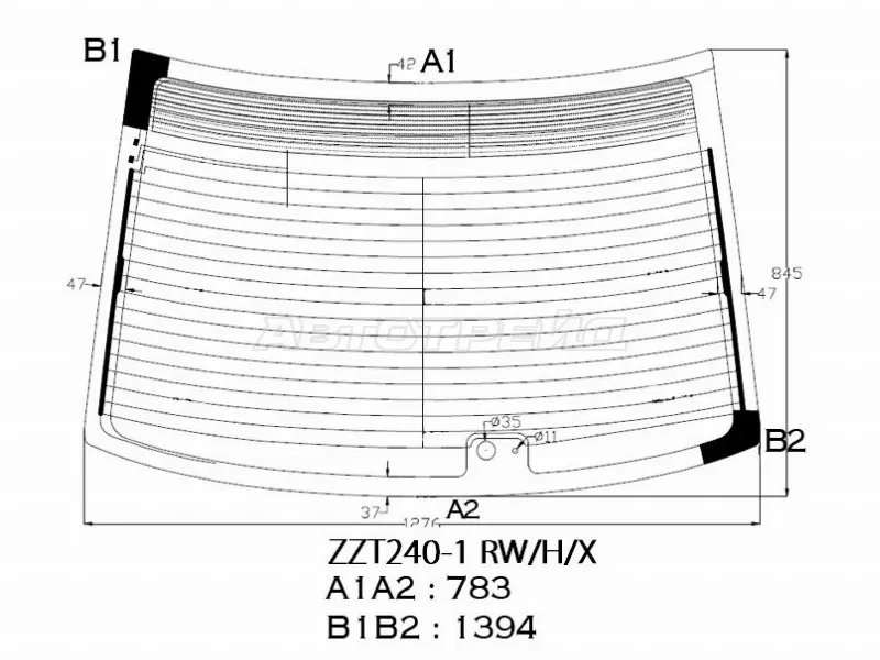 Стекло заднее (Цвет зеленый / Обогрев / Антенна) Toyota Allion (T240) 01-07  / Premio 01-07 (XYG: ZZT240-1 RW/H/X)