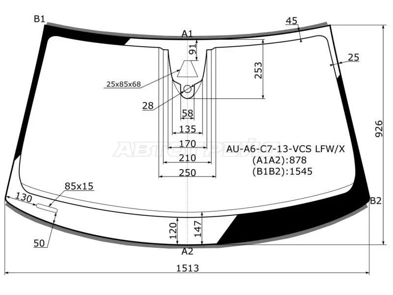 Стекло лобовое (Камера / Датчик дождя / Молдинг) Audi A6 14-18  / S6 14-18 (XYG: AU-A6-C7-13-VCS LFW/X)