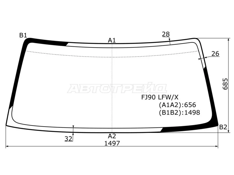Стекло лобовое Toyota Land Cruiser Prado (J90) 96-02 (XYG: FJ90 LFW/X)