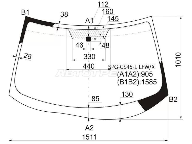 Стекло лобовое Mitsubishi Outlander 05-12  / Citroen C-Crosser 07-12  / Peugeot 4007 07-14 (SAT: SPG-GS45-L LFW/X)