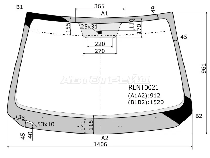Стекло лобовое Renault Logan 14-  / Sandero 14-  / Dacia Logan 12-19  / Sandero 12-19  / Sandero Stepway 12-19  / Renault Logan Stepway 18-  / Sandero Stepway 14-22 (KMK: RENT0021)