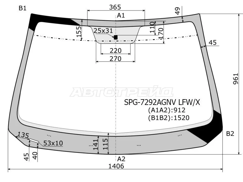 Стекло лобовое Renault Logan 14-  / Sandero 14-  / Dacia Logan 12-19  / Sandero 12-19  / Sandero Stepway 12-19  / Renault Logan Stepway 18-  / Sandero Stepway 14-22 (SAT: SPG-7292AGNV LFW/X)