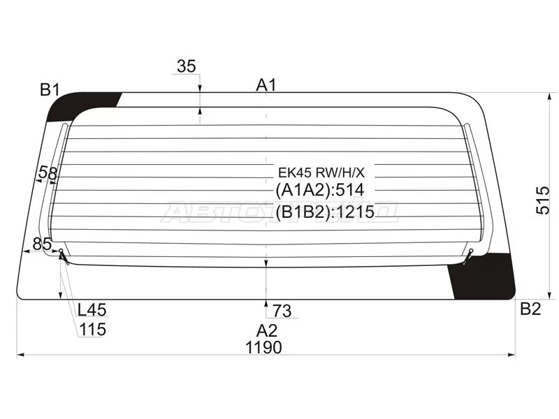 Стекло заднее (Цвет зеленый / Обогрев) Mitsubishi eK Active 04-06  / eK Sport 02-06  / eK Wagon 01-06  / Nissan Otti 06-13 (XYG: EK45 RW/H/X)