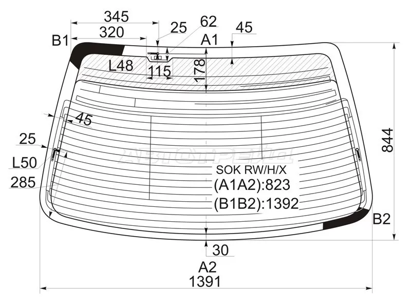 Стекло заднее (Цвет зеленый / Обогрев / Антенна) Acura TL 98-01  / Honda Inspire 98-03  / Saber 98-03 (XYG: SOK RW/H/X)