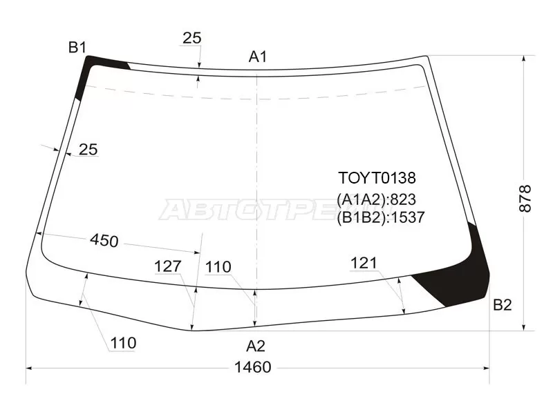 Стекло лобовое Toyota Mark II (X110) 00-04  / Mark II Wagon Blit 02-07 (KMK: TOYT0138)