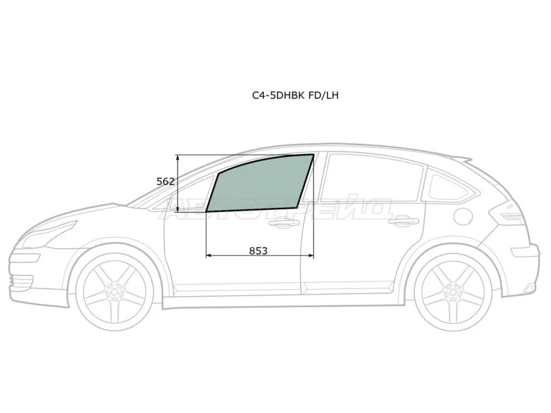 Стекло боковое опускное (Спереди / Слева / Цвет зеленый) Citroen C4 04-11 (XYG: C4-5DHBK FD/LH)