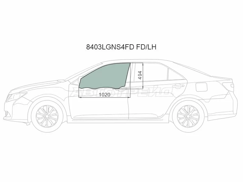 Стекло боковое опускное (Спереди / Слева / Цвет зеленый / Крепления) Toyota Camry (XV50) 11-21  / Camry UAE /USA 11-17 (XYG: 8403LGNS4FD FD/LH)