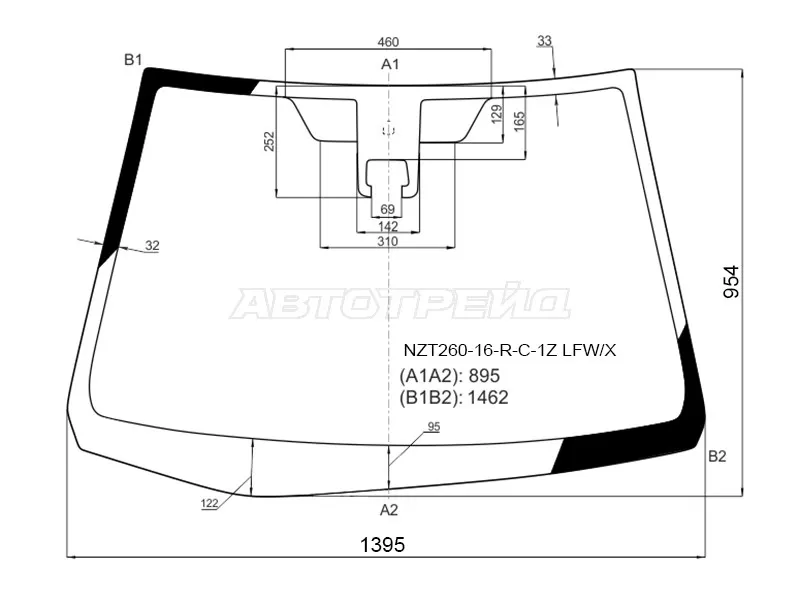 Стекло лобовое (Камера) Toyota Allion (T260) 16-21  / Premio 16-21 (XYG: NZT260-16-R-C-1Z LFW/X)