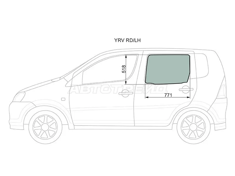 Стекло боковое опускное (Сзади / Слева / Цвет зеленый) Daihatsu YRV 00-05 (XYG: YRV RD/LH)