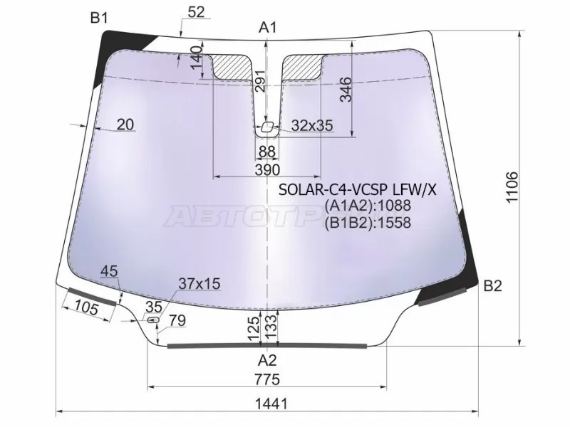 Стекло лобовое (Атермальное / Датчик дождя / Молдинг) Citroen C4 04-11 (XYG: SOLAR-C4-VCSP LFW/X)