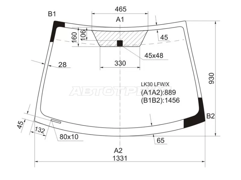 Стекло лобовое (4D SED) Toyota Belta 05-12  / Vios 07-16  / Yaris 05-13 (XYG: LK30 LFW/X)