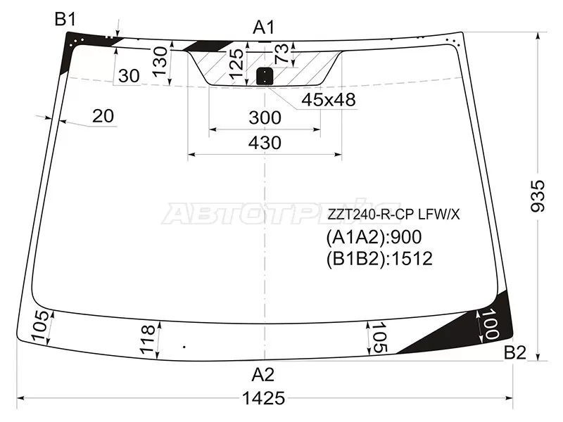 Стекло лобовое Toyota Allion (T240) 01-07  / Premio 01-07 (XYG: ZZT240-R-CP LFW/X)