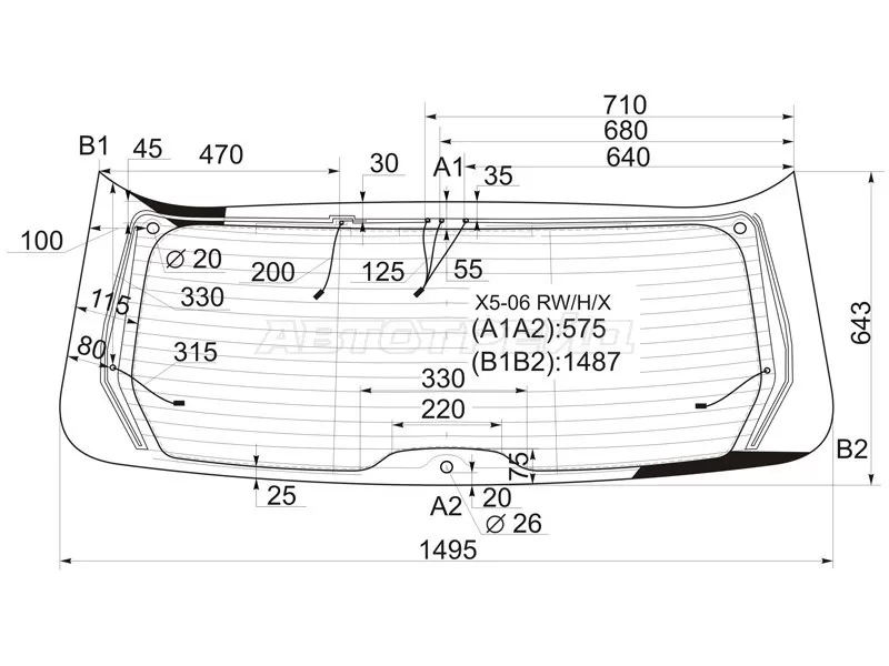 Стекло заднее (Цвет зеленый / Обогрев / Антенна) BMW X5 06-13 (XYG: X5-06 RW/H/X)
