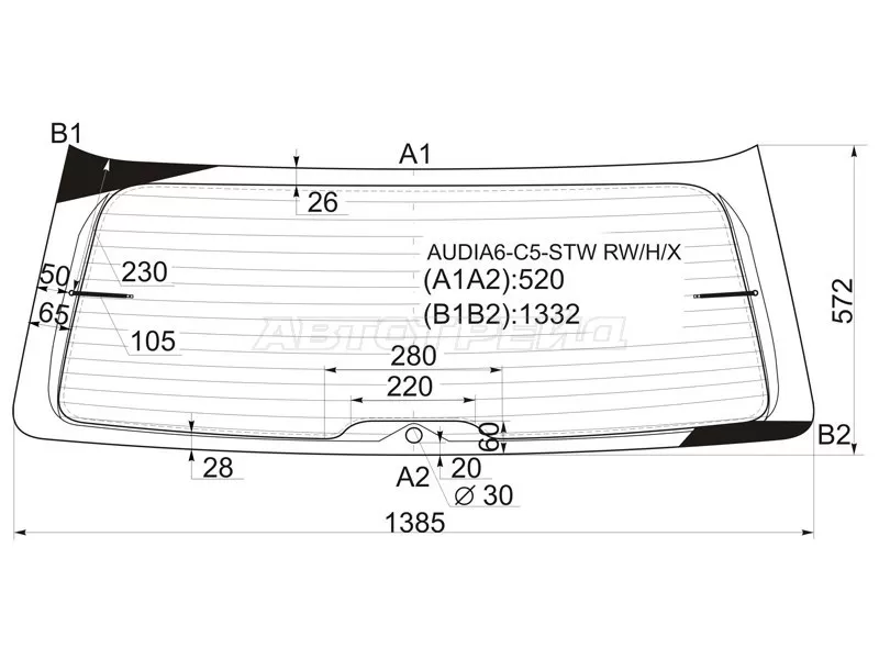 Стекло заднее (Цвет зеленый / Обогрев) Audi A6 97-05  / A6 allroad quattro 00-05  / S6 99-04 (XYG: AUDIA6-C5-STW RW/H/X)