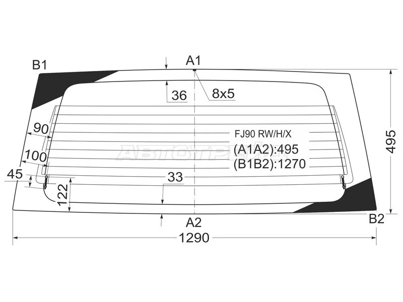 Стекло заднее (Цвет зеленый / Обогрев) Toyota Land Cruiser Prado (J90) 96-02 (XYG: FJ90 RW/H/X)