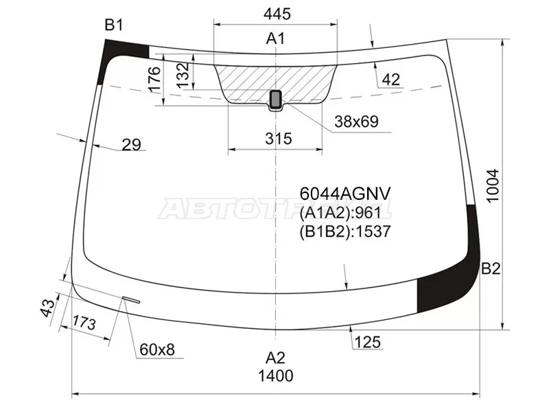 Стекло лобовое Nissan Qashqai 06-13  / Dualis 07-14  / Qashqai+2 08-14 (FUYAO: 6044AGNV)