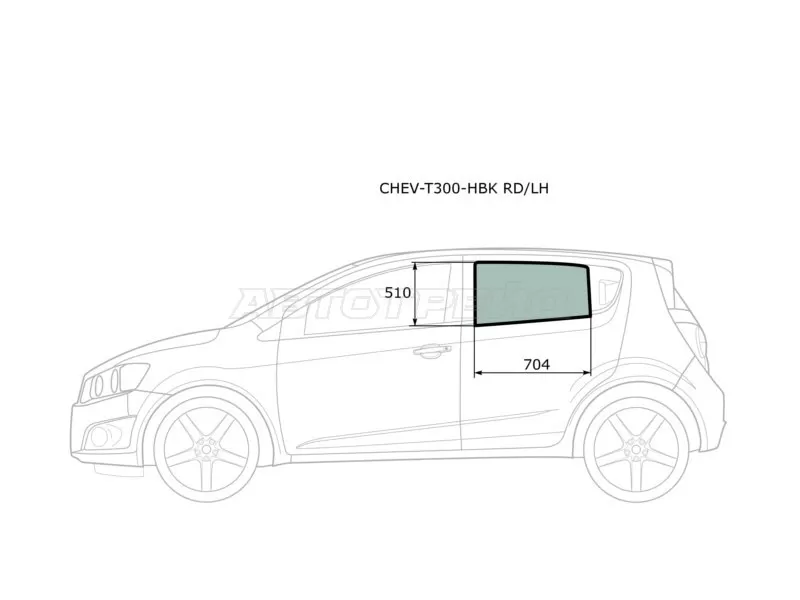 Стекло боковое опускное (Сзади / Слева / Цвет зеленый) Chevrolet Aveo 11-15 (XYG: CHEV-T300-HBK RD/LH)