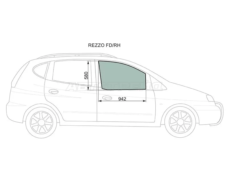 Стекло боковое опускное (Спереди / Справа / Цвет зеленый) Chevrolet Rezzo 04-08  / Tacuma 02-08  / Daewoo Rezzo 00-08  / Tacuma 00-08 (XYG: REZZO FD/RH)