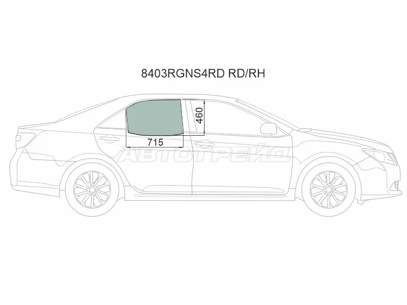 Стекло боковое опускное (Сзади / Справа / Цвет зеленый / Крепления) Toyota Camry (XV50) 11-21  / Camry UAE /USA 11-17 (XYG: 8403RGNS4RD RD/RH)