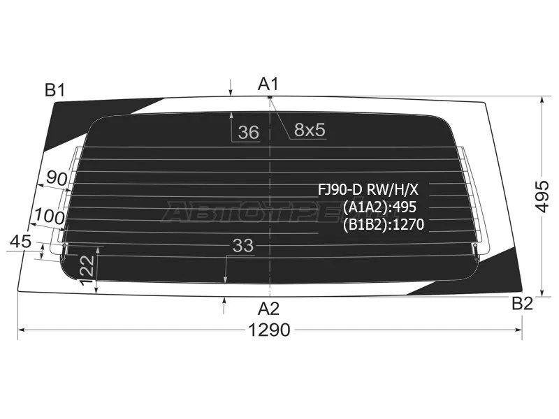 Стекло заднее (Затемненное / Обогрев) Toyota Land Cruiser Prado (J90) 96-02 (XYG: FJ90-D RW/H/X)
