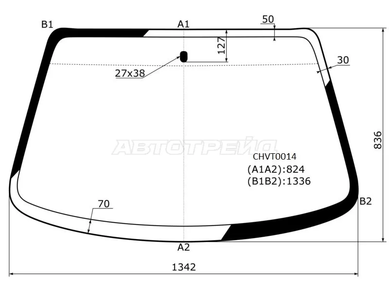 Стекло лобовое Chevrolet Lanos 05-09  / Daewoo Lanos 97-08  / ЗАЗ Шанс 05-14 (KMK: CHVT0014)