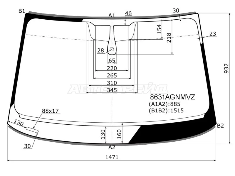 Стекло лобовое (Датчик дождя / Молдинг) Audi A4 15- (FUYAO: 8631AGNMVZ)